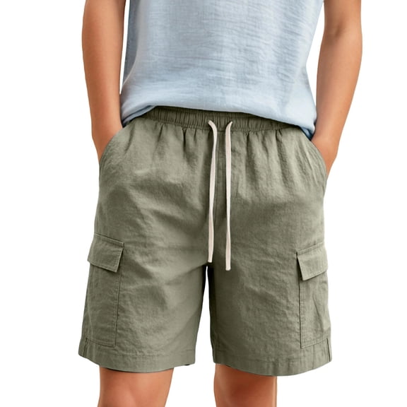Angala Boys Shorts Solid Elastic Waist Cargo Shorts Summer Lightweight Relaxed Fit Dailywear Boys Shorts Size 5-6 Years Green