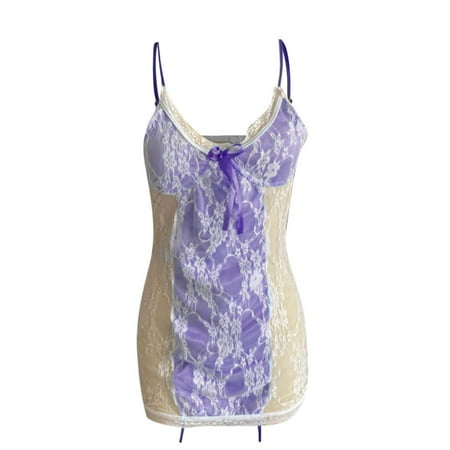 Henpk New Arrivals 2024 Now Trending 2024 Sexy Lingerie For Women Naughty For Sex Lingerie Plus Size Clearance Womens Fashion Lace Sling Vest Hollow Mesh See-Through Ladies Nightdress Se Purple XXXXL