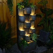 Tiered Water Fountain Waterfall Outdoor Freestanding Cascade Fountain Modern Style with LED Lights for Patio Yard Pool Home Decor