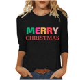 thumbnail image 1 of Pisexur Joyeux Noël T-Shirts pour Femmes Col Rond Manches 3/4 Mode Vacances Tee Tops Mode Ample Automne, 1 of 4
