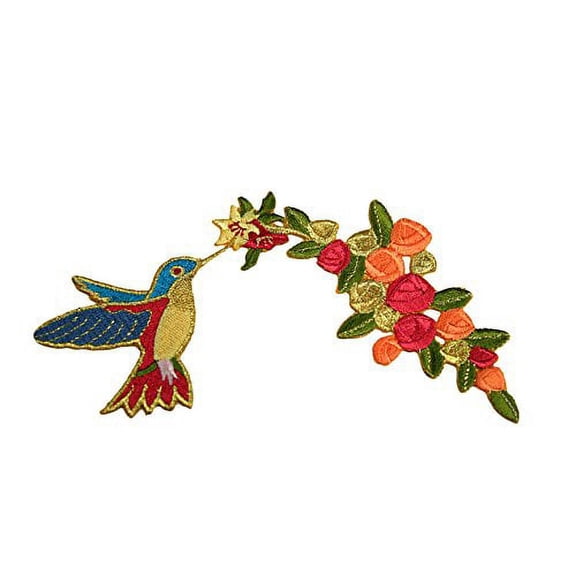 Altotux Gold Flower Hummingbird Self Adhesive Iron On Applique Sticker Patch