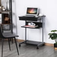 thumbnail image 2 of Small Space Computer Desk Cart on Wheels, Mobile Workstation with Drawers and Printer Shelf, Writing Table, Black, 2 of 5