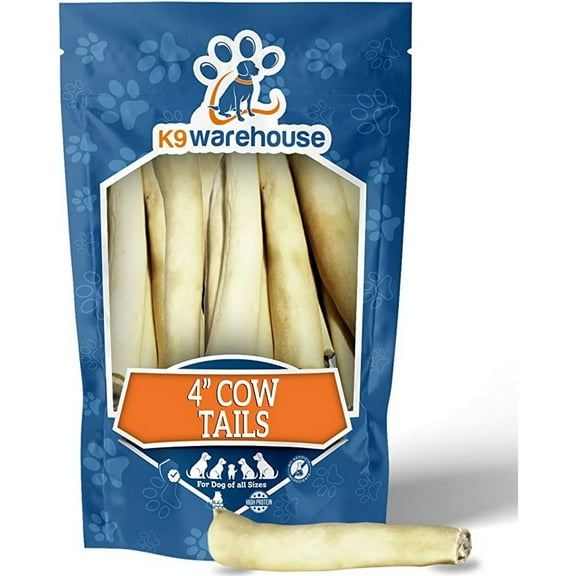 K9warehouse - Premium Grass-Fed Beef Cow Tails for Dogs - 4 Inch (6 Count, 5-12g each) - All Natural & Rawhide Free Dog Chews Treats - Odor-Free Chews - Ideal for Small, Medium, and Large Breeds