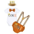 thumbnail image 3 of IBTOM CASTLE Infant Baby Boys Wild One First Birthday Outfit Bowtie Romper+Suspenders+Pants+Headband Cake Smash Clothes Set, 4-Piece, 3 of 11