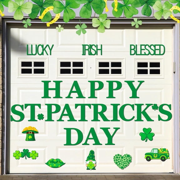 GBBG 30 Pcs Happy St. Patrick's Day Garage Door Magnets Decoration Shamrock Garage Door Magnets Green Lucky Clover Gnome Car Decals Refrigerator Stickers for Home Party Irish Holiday
