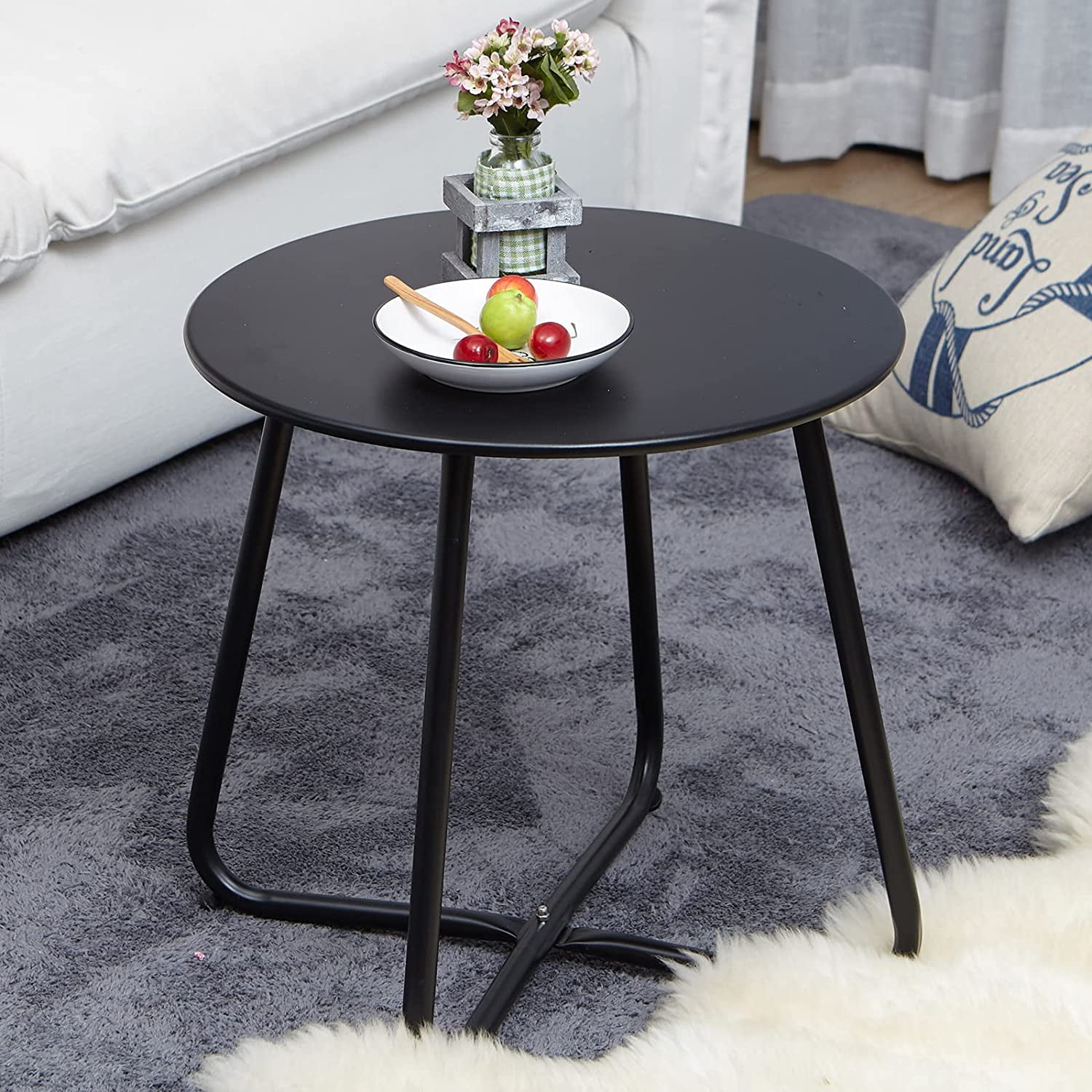 Grand Patio Outdoor Side Table, Round, Black Steel
