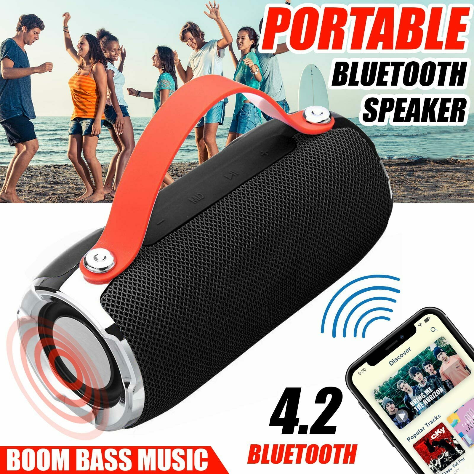 Loud Bluetooth Speaker Portable Wireless Boombox Aux Rechargeable Stereo System