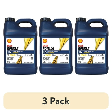 (3 pack) Shell Rotella T6 Full Synthetic 15W-40 Diesel Engine Oil, 2.5 Gallon