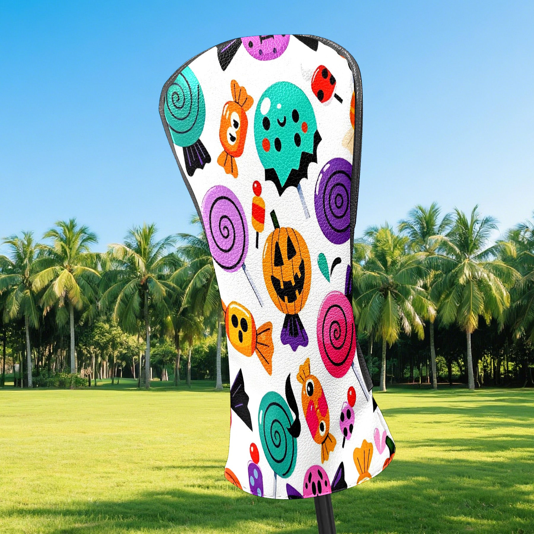 Golf Club Covers, Colorful CandySkull Premium PU Leather Driver Hybrid Putter Head Covers with Velvet Lining, Waterproof Golf Gifts for Men Women