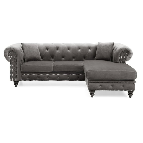 Contemporary Home Living Tufted Velvet L-Shape 3-Seater Sectional Sofa with Throw Pillows - 98" -