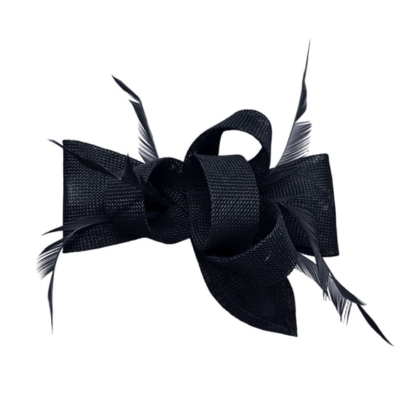 Under $5 Headbands Gsakboxl Women Solid Color Straw Woven Bow Headpiece Feather Fascinator Hair Clip & Headband Elegant Formal Hair Accessory for Bridal