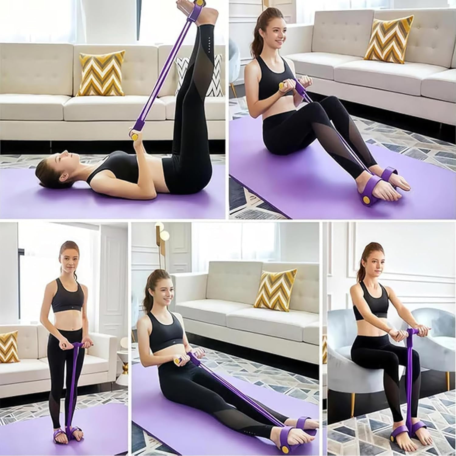 Upgrade 8 Tube Pedal Resistance Device, Pedal Resistance Band with Handle, Fashion Puller Exercise, Detachable and Adjustable Multifunction Fitness Bands for Abdomen, Waist, Arm, Leg