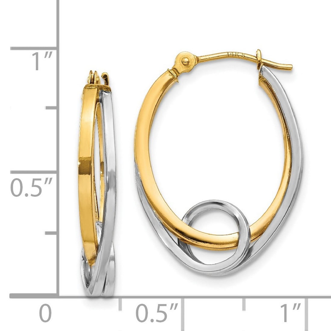 14k Two-Tone Polished Hinged post Gold Oval Hoops Loop Earrings 14x5mm Wide Hoop Earring for Women