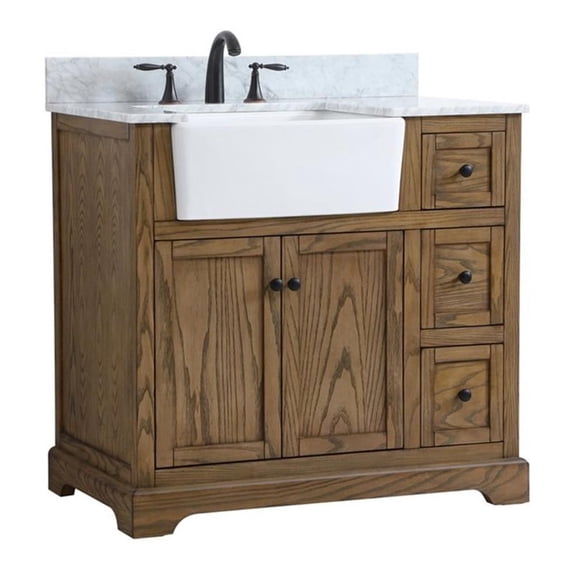 36 inch single bathroom vanity in driftwood with backsplash