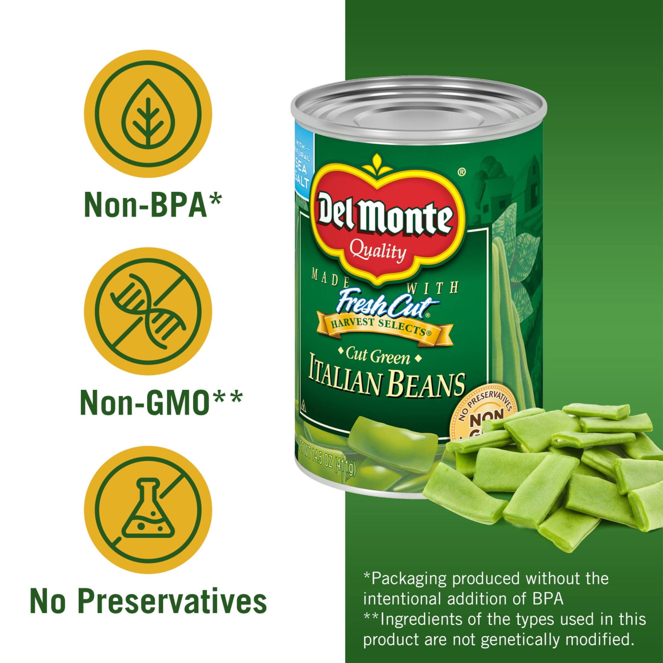 (12 pack) Del Monte Italian Beans, Canned Vegetables, 14.5 oz Can