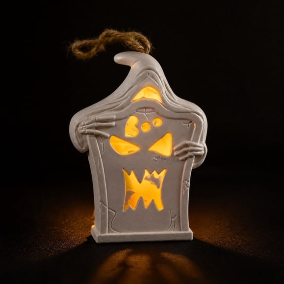 Halloween Tombstone Shaped LED Hanging Lantern,Spooky Ghost Face Night Light,Mini Portable Horror Hanging Lamp for Wall,Garland,Home,Party Decor