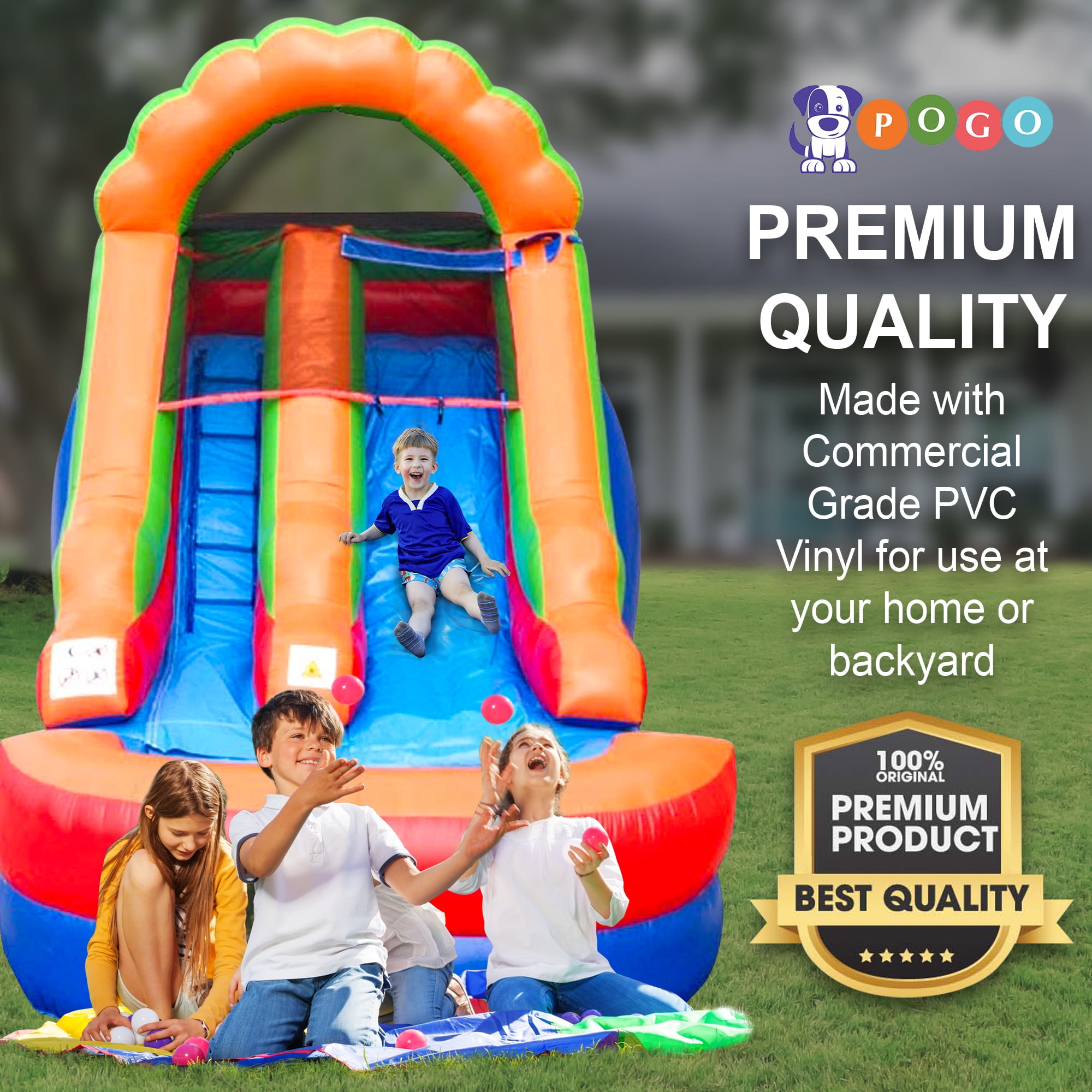 Pogo Bounce House Crossover Duo, Pink Kids Bounce House and Rainbow Inflatable Water Slide