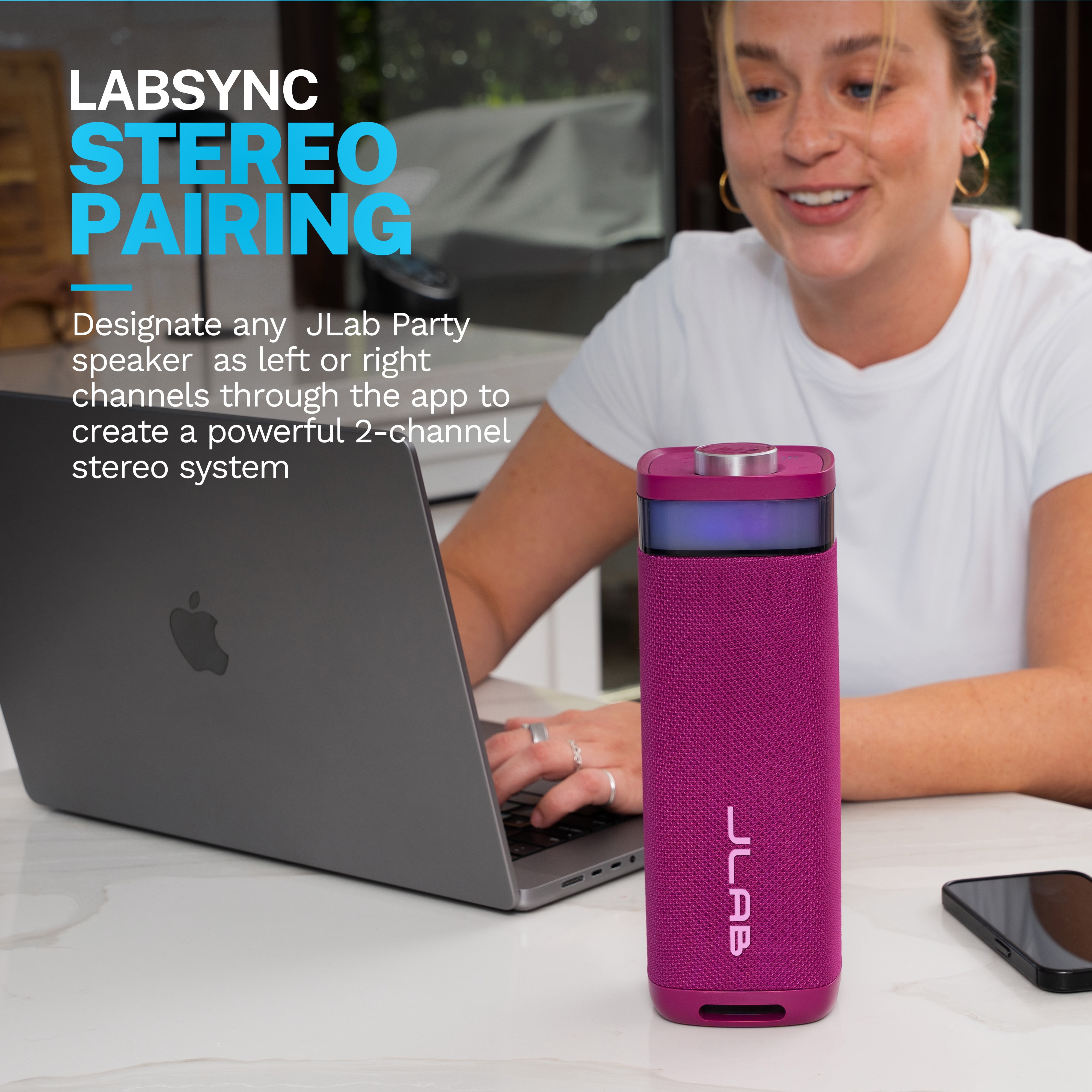 JLab JBuds Party Portable Bluetooth Speaker, 30W, 12 Hour Playtime, RGB Lighting, Splashproof, Mulberry