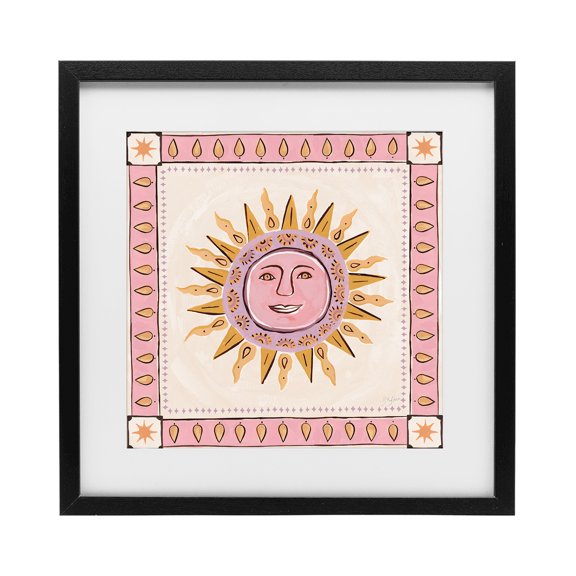 Stupell Industries Eclectic Smiling Sun with Pink Border Black Framed Print Under Glass, 13 x 13, by Two If By Sea Studios