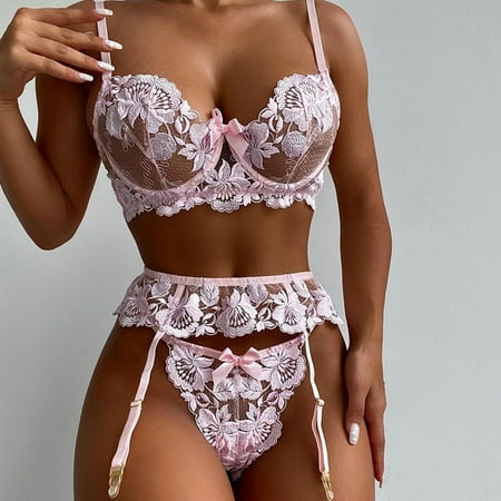 

Gubotare Womens Lingerie Crotchless Women Lingerie Teddy Bodysuit with Garter Belt Lace Full Slips No Stockings Pink XL