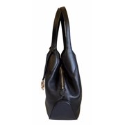 Michael Kors Kelsey Pebbled Leather MK Signature Large Shoulder Bag Purse[Black leather/Gold]
