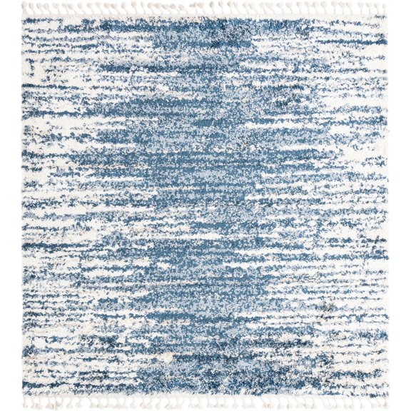 Rugs.com Serenity Shag Collection Rug – 8 Ft Square Blue Shag Rug Perfect For Living Rooms, Kitchens, Entryways