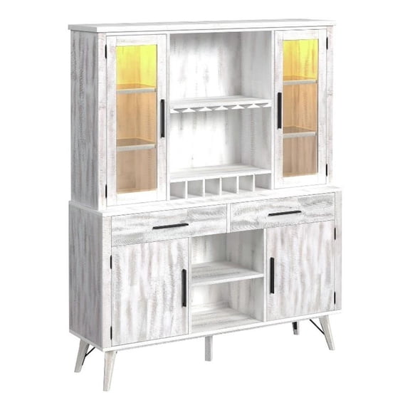 Picket House Furnishings Westwood Buffet & Hutch with LED in Rustic White