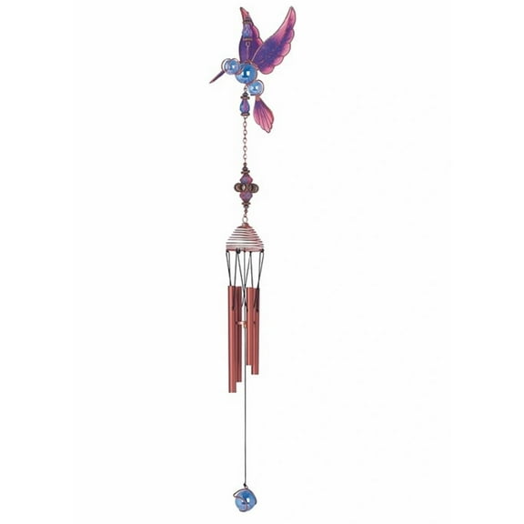 FC Design 23" Long Purple Hummingbird Copper and Gem Wind Chime Garden Patio Decoration