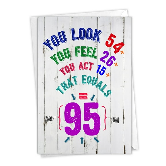 NobleWorks - 1 Funny Birthday Card with Envelope - Age Equation Milestone 95 C9424MBG