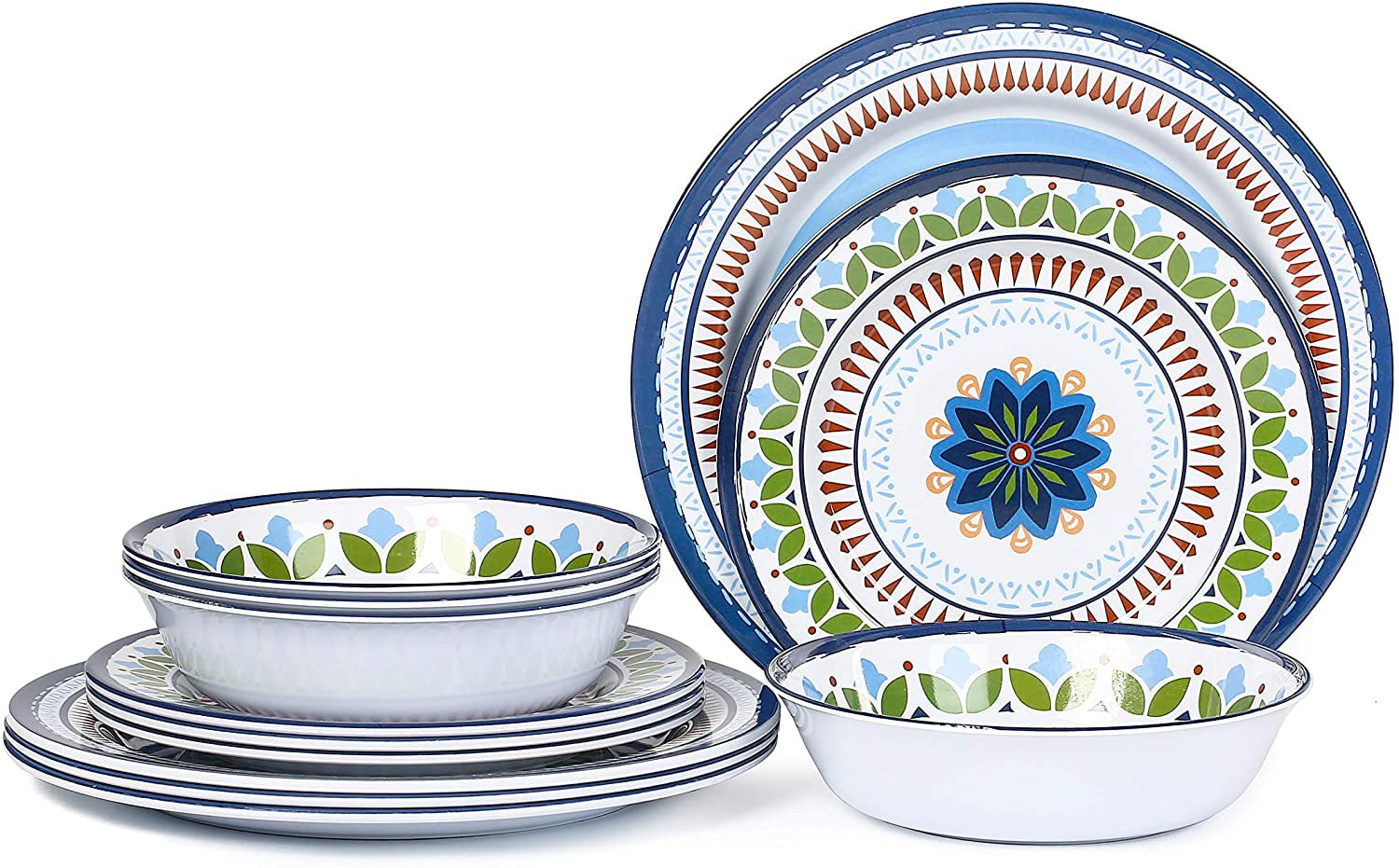 Melamine 12-piece Dinnerware Turkish Tile Set BPA Free Service for 4 Sets 