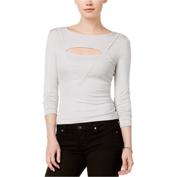 Guess Blairre Cutout Camiseta básica para mujer, gris, XS Guess Camiseta básica