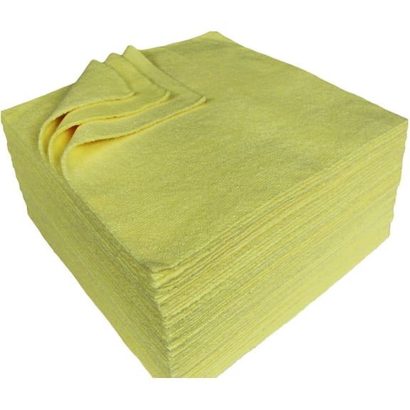 Detailer's Preference® 12"x12" 300 GSM Terry Weave Ultrasonic Cut Yellow Microfiber Cleaning Cloths - 50-Pack