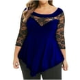 thumbnail image 2 of Azrian Womens Tops Fall Saving,Womens Plus Blouses Fashion Women Solid Floral Lace Asymmetric Three Quarter Tops Blouse on, 2 of 5