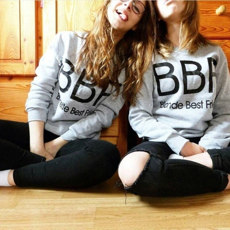 Honganda Women Hoodies Brunette Best Friends Bbf Bff Blonde Best Friend Print Harajuku Girlfriends Sweatshirt Women Fashion Pullovers Gray