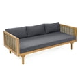thumbnail image 3 of Christopher Knight Home 67.5" Acacia Wood Outdoor Daybed, 3-Seater Patio Lounger with Wicker Arms & Dark Gray Cushions, 3 of 9