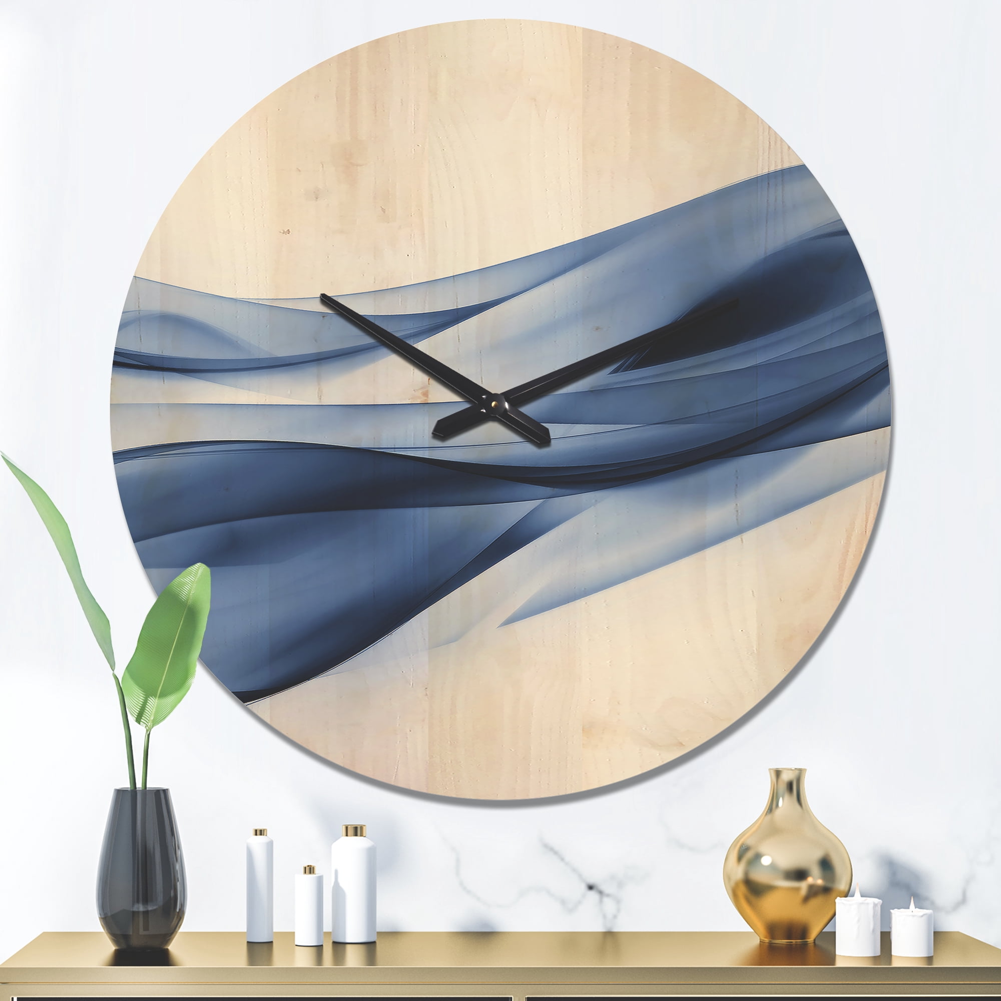 Designart 'Glittering Fractal Light Blue' Modern Wood Wall Clock