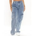 thumbnail image 2 of Women's High Waisted Cargo Jeans Stretch Wide Leg Denim Pants Trendy Light Blue M, 2 of 6