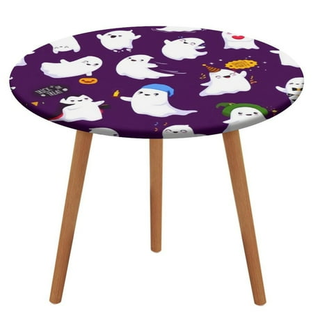 

Bybiment Round Fitted Tablecloth with Elastic Edge Halloween Pattern Cartoon Kawaii Ghost Decorative Tablecloth Table Cover 39 Inch