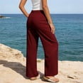 thumbnail image 4 of Miluxas Women's Solid Work Dress Pants Wide Leg High Elastic Waisted formal Business Trousers Long Straight Suit Pants with Pockets Wine, 4 of 8