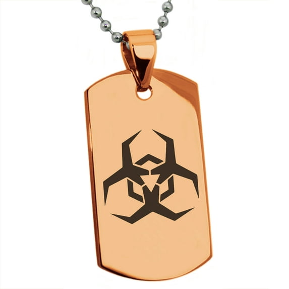 Stainless Steel Biohazard Malware Engraved Dog Tag Pendant Necklace