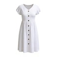 thumbnail image 2 of Bosfbaoi Dresses For Women V-Neck Empire Waist A-Line Dress Ruffle Short Sleeve Summer Dresses Solid Color Buttons Womens Dresses With Pockets, 2 of 6