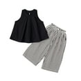 thumbnail image 2 of 3-12-year Girls' Casual Sleeveless Pleated Sweater Striped Wide Leg Pants Two-piece Set Round Neck Set, 2 of 8