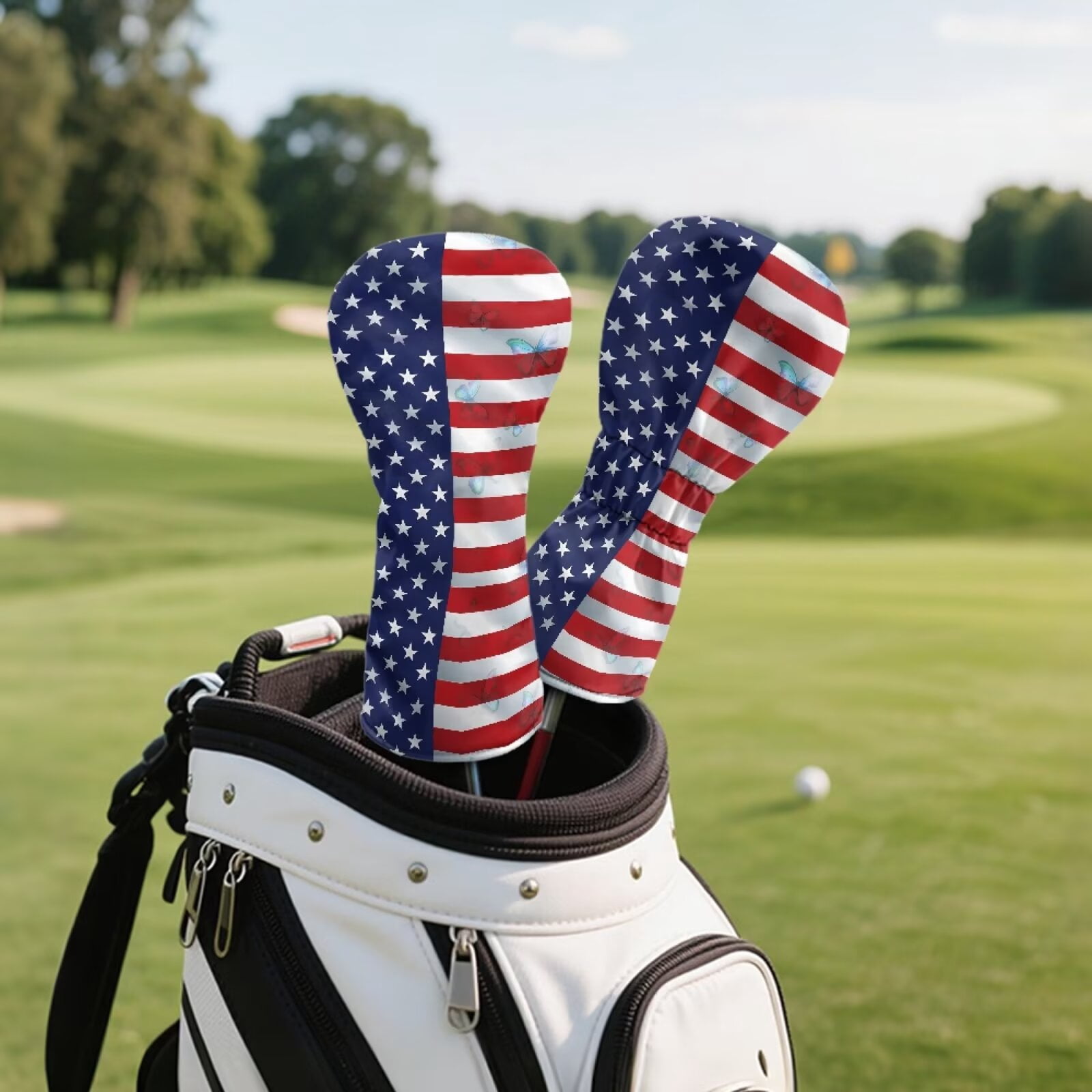Uorisanigo Golf Club Head Covers for Woods and Drivers - Premium PU Leather American Flag Print Golf Headcovers - 3 Piece Set for Men and Women, Waterproof & Durable