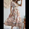 thumbnail image 4 of Vestido Informal, Fluido, con Estampado Floral Bohemio y Mangas Abullonadas para Mujer (Verano 2025) Color Naranja M, 4 of 7