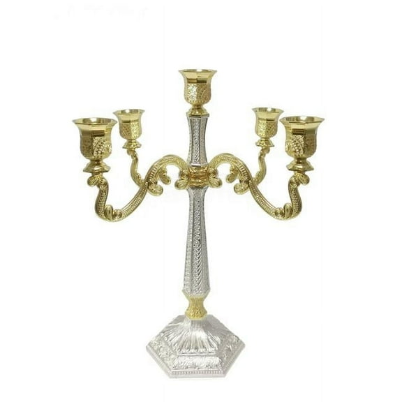 Nua 59656 16 in. Filigree 5 Light Candelabra, Silver & Gold