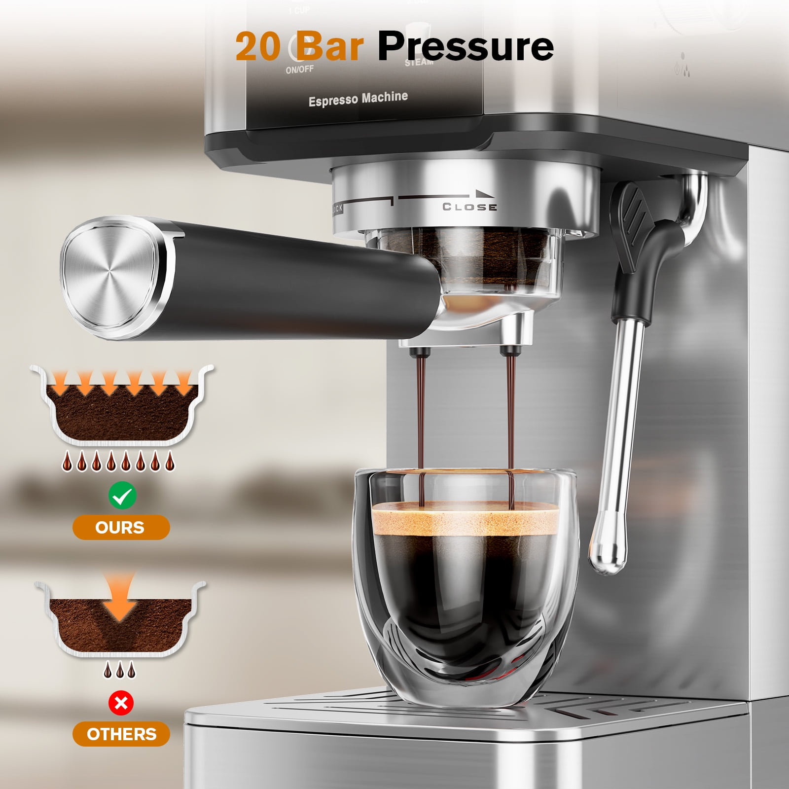 Auseo 20 Bar Espresso Machine with Milk Frother Steam Wand &Color Touchscreen ,1.4L Removable Water Tank， Professional Coffee Maker for Latte & Cappuccino