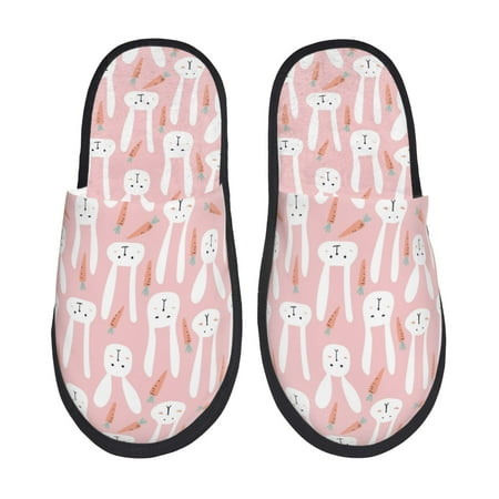 Balery Cute Rabbit Carrot Slient Indoor Furry Fleece Comfort House Shoes Soft Non-Slip Home Shoes Cotton slippers House Slippers-- Medium