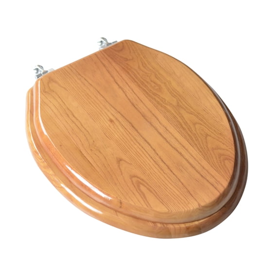 BathDecor Natural Red Oak Finish Designer Solid Elongated Oak Wood Toilet Seat with Chrome Hinges