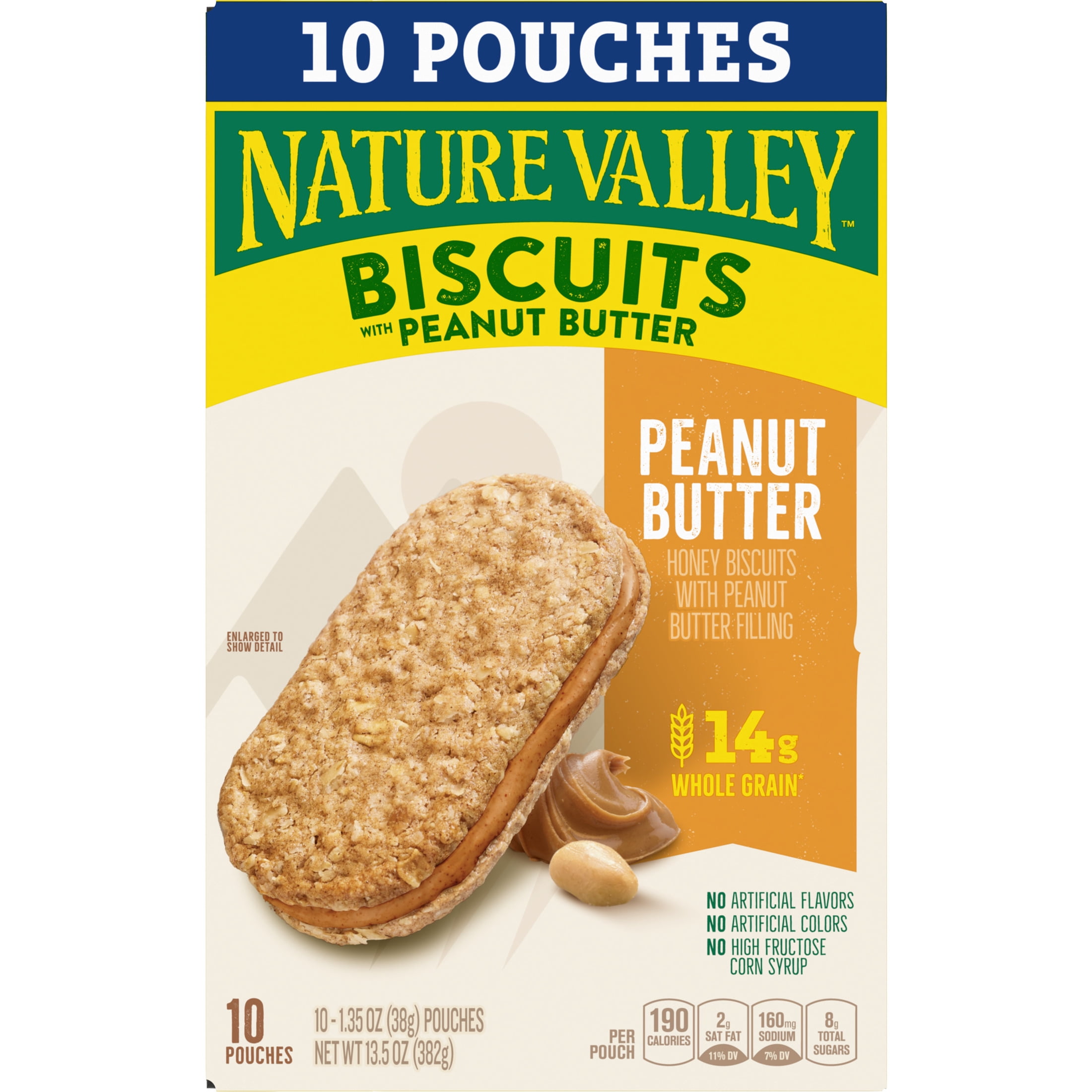 (6 pack) Nature Valley Biscuit Sandwiches, Peanut Butter, Snack Bars, 10 Bars, 13.5 oz