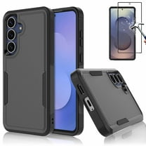 For Galaxy S25 FE 5G Phone Case, with Tempered Glass Screen Protector, Heavy Duty Rugged Shockproof Full Body Protection Sturdy Durable Cover Cute Bumper for Samsung Galaxy S25 FE 5G 6.7"-Black